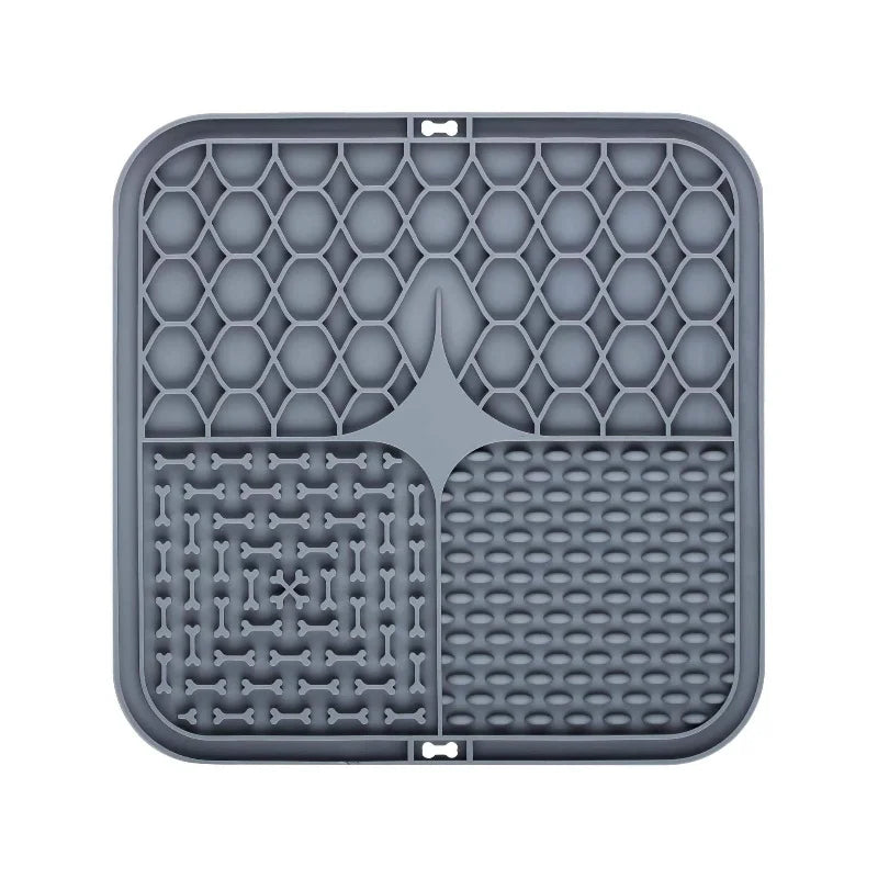 Tapis de léchage gris en silicone à ventouses pour chien et chat