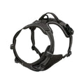 Harnais anti-traction noir Araneis vu de face, clip frontal et sangles réfléchissantes
