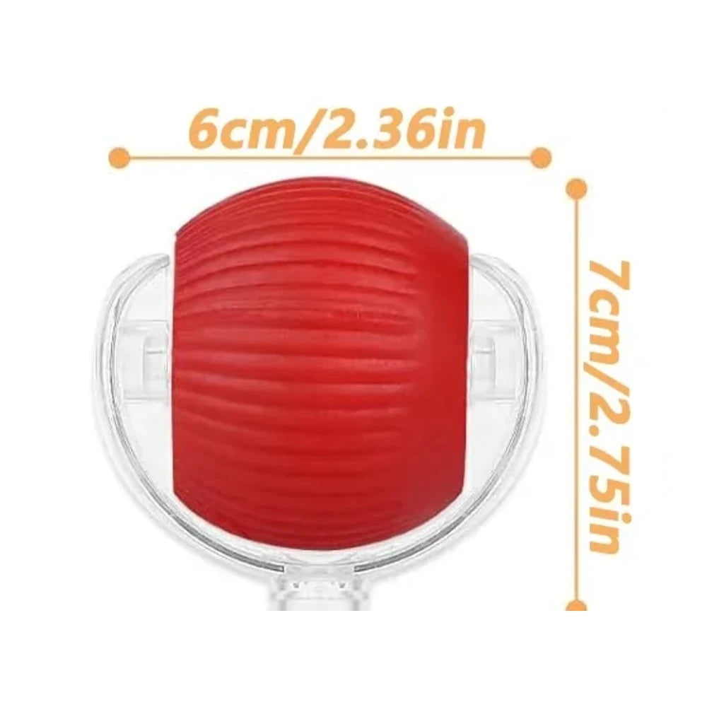 Dimensions de la balle roulante : 6 cm de diamètre, 7 cm de hauteur