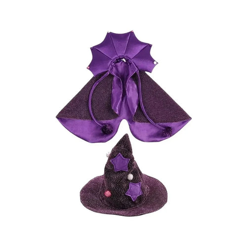 Cape de sorcière en satin violet, vue de face