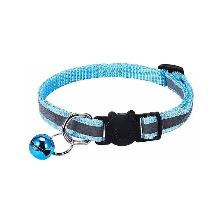 Collier chat bleu réfléchissant avec boucle de sécurité et grelot, Araneis