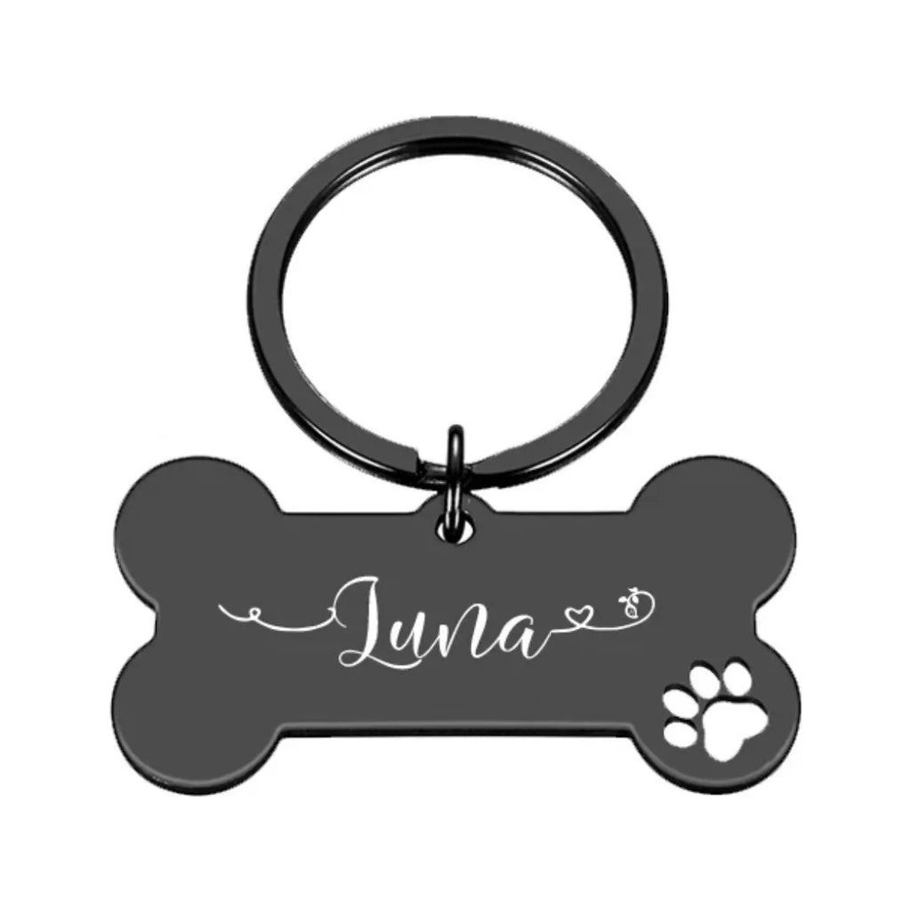 Médaille gravée personnalisée en acier inoxydable, finition noire, forme os